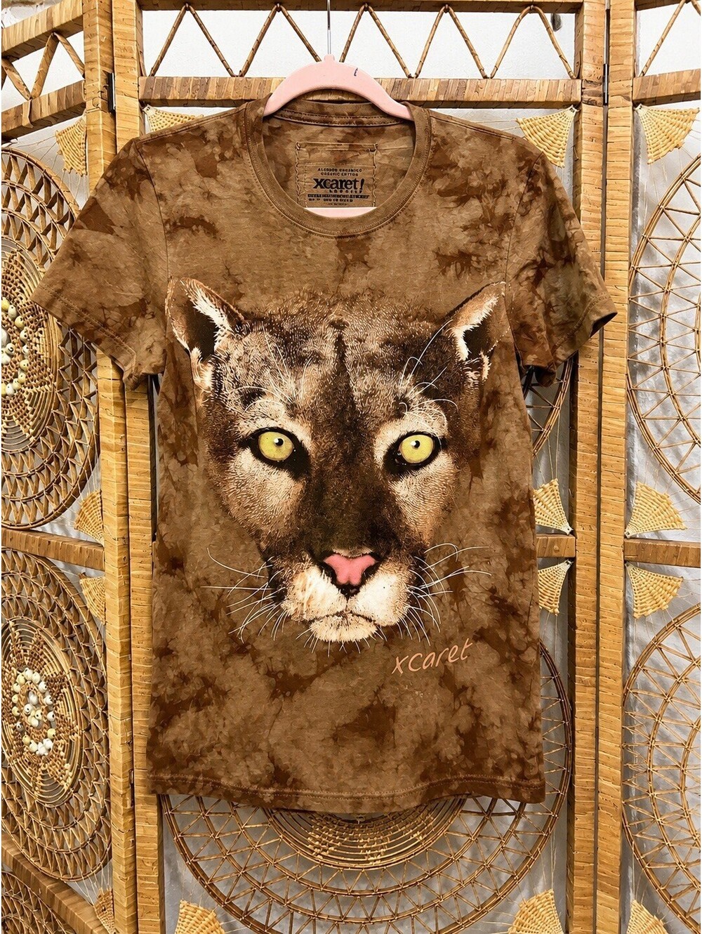 Xcaret Mexico Puma Cougar T-Shirt Brown Tie Dye Big Cat Graphic Organic Cotton S